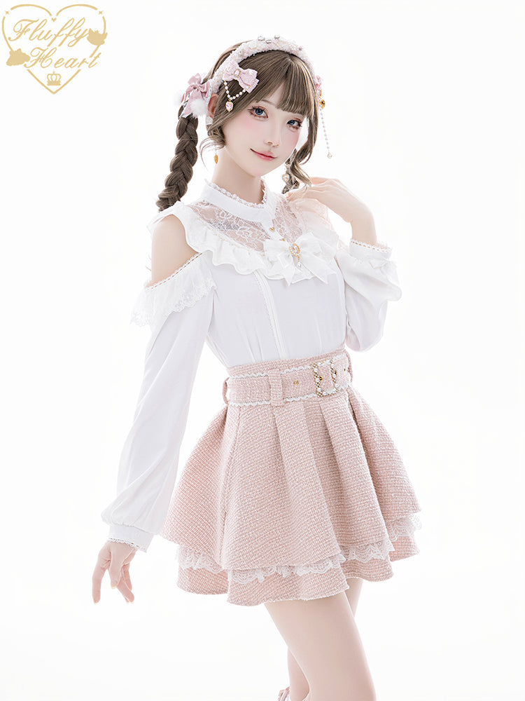 Lace Off-Shoulder Jirai Kei Blouse With Bow Brooch 41684:710466