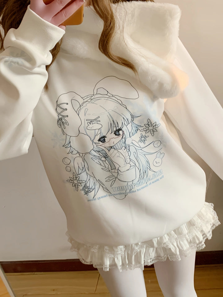 Tenshi Kaiwai Sweatshirt Fleece White Hoodie Plush Scarf 41570:704094