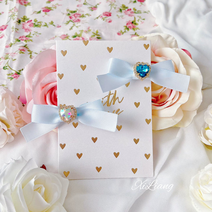 Jirai Kei Blue Hair clips Heart Rhinestone Bow Accessories 33792:450002 33792:450002