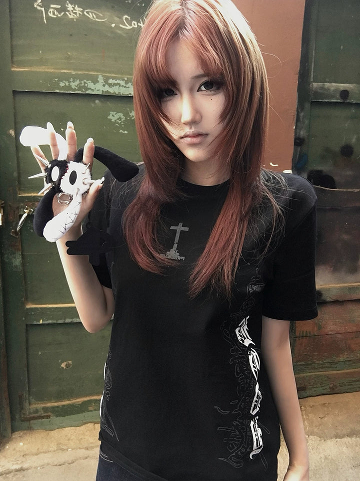 Subculture Black Printed T-shirt, Standard Shoulder Cut 45697:859410