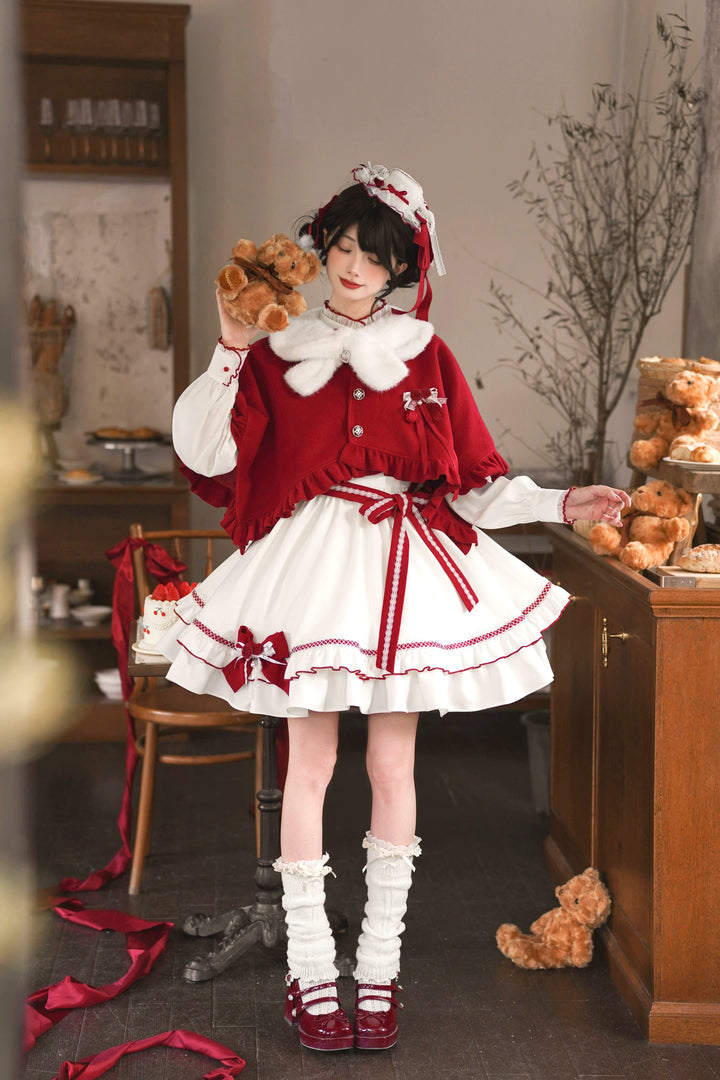Christmas Dress Outfit, Red Cape with Detachable Collar 44323:804996