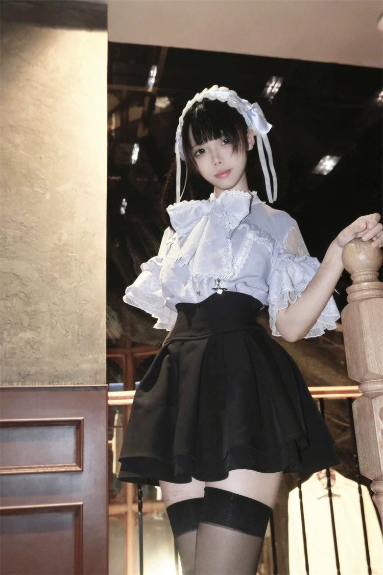 Jirai Kei Blouse Lace Open Shoulder Shirt Short Sleeve (L M S XL) 37852:573346