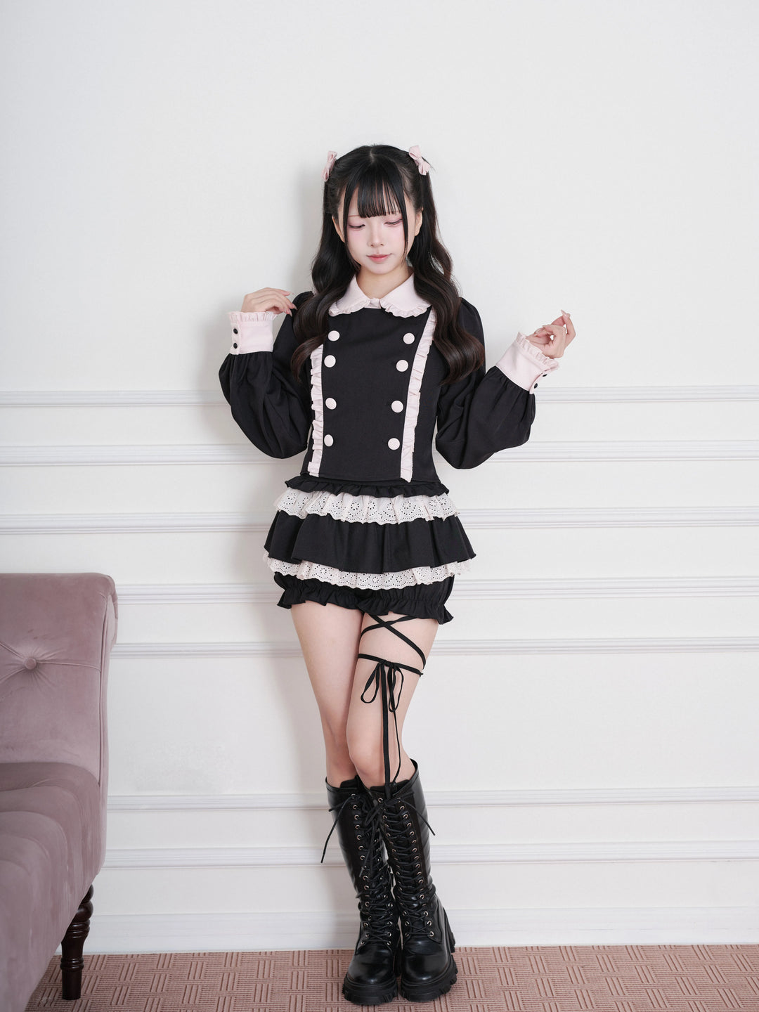Jirai Kei Double-Breasted Top, Tiered Skort 45931:871192