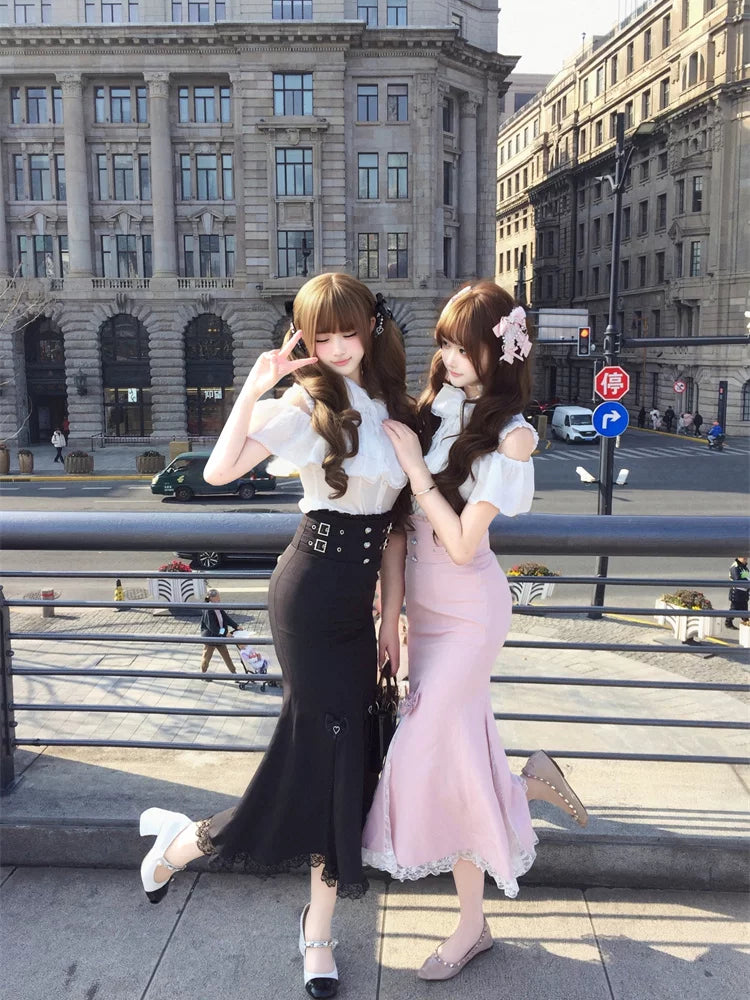 Seiso Kei Mermaid Skirt Set, Open Shoulder Blouse 45577:856003