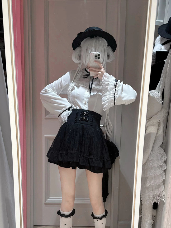 Jirai Kei Flared Sleeve Blouse, Double-Layered Skirt 45260:842937