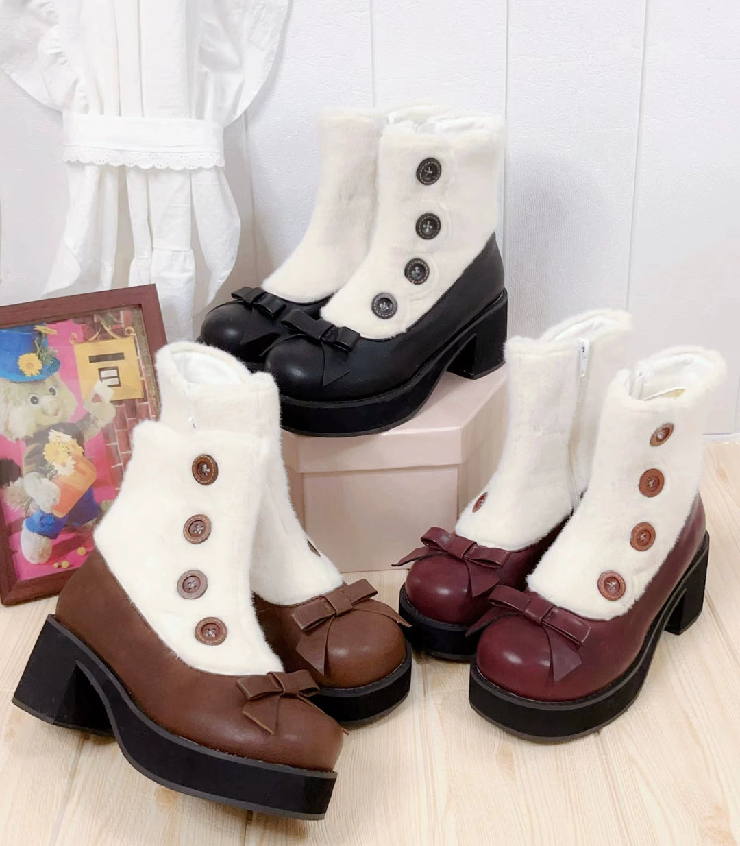 Lolita Boots Sock Mary Jane Shoes Low Heel Shoes Black Brown 32654:408156 32654:408156