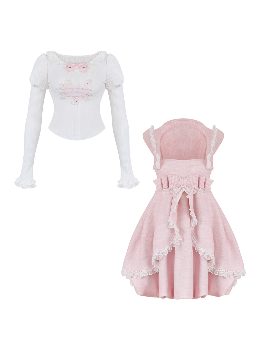 Pink Ryousangata Dress, Detachable Bunny Ear Hood 44747:829399
