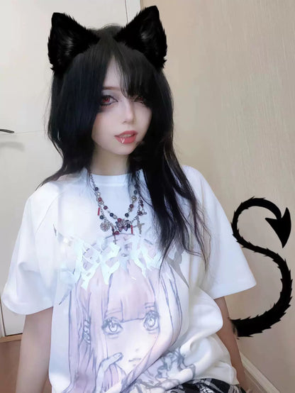 Jirai Kei Short Sleeve T-shirt Anime Print Top 37576:575302