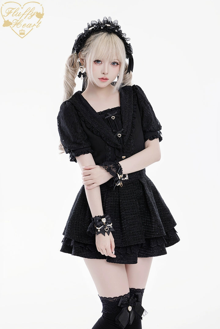 Lace Sailor Collar Jirai Kei Blouse, Heart Buttons 43586:780428
