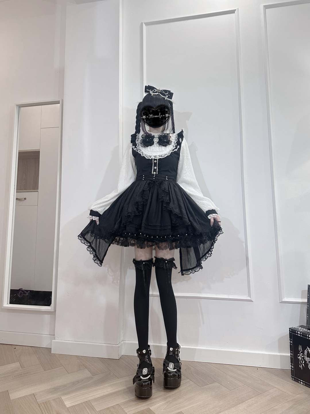 Faux 2-Piece Jirai Kei Dress, Detachable Overlay 44764:821945