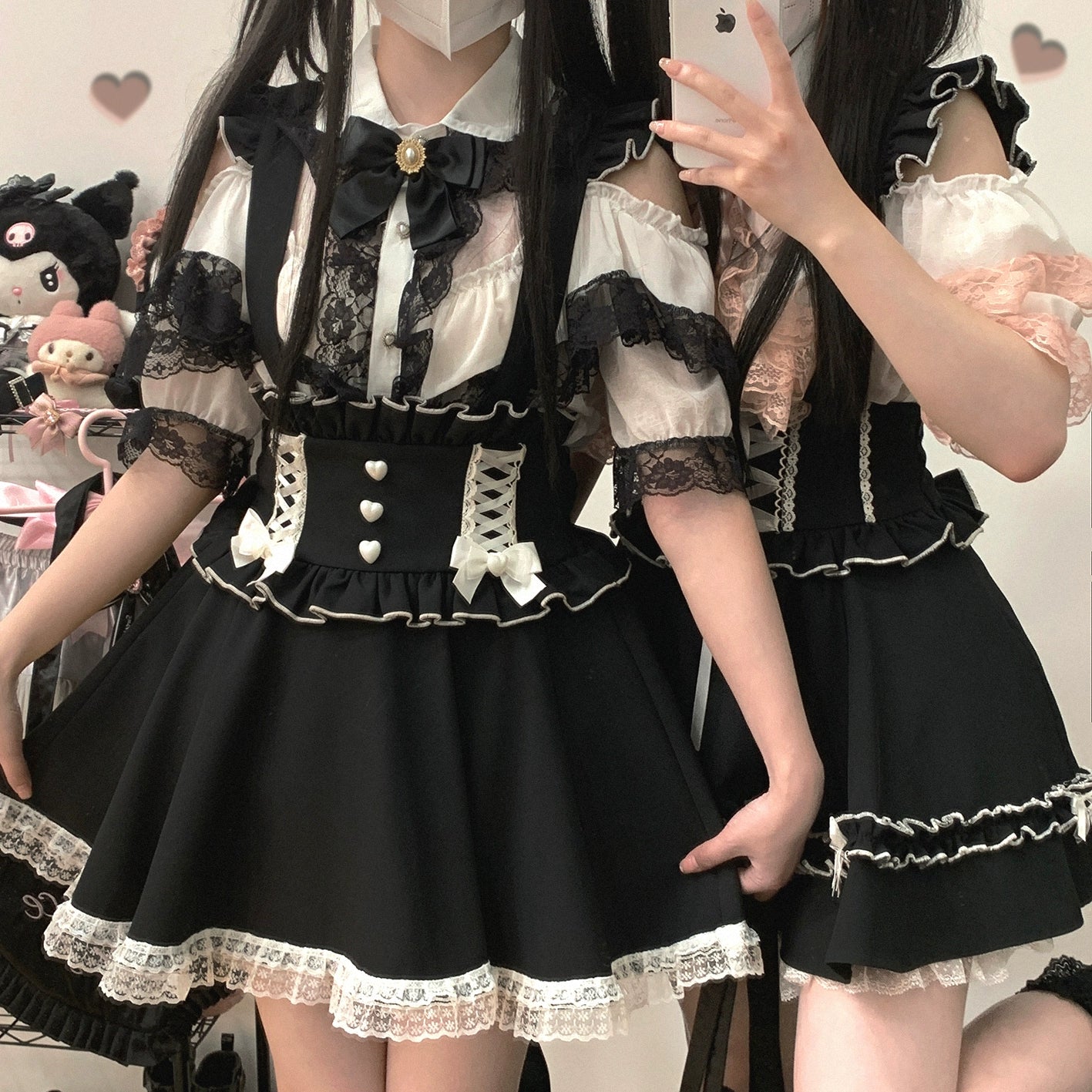 Jirai Kei Suspender Skirt Ruffled Lace Strap Salopette 35372:544042