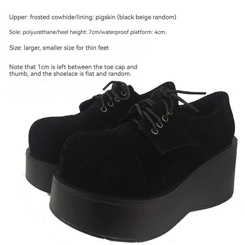 Harajuku Fashion Black Wedge Round-Toe Thick-Sole Shoes (33 34 35 36 37 38 39 40 / Exchange) 21870:317036