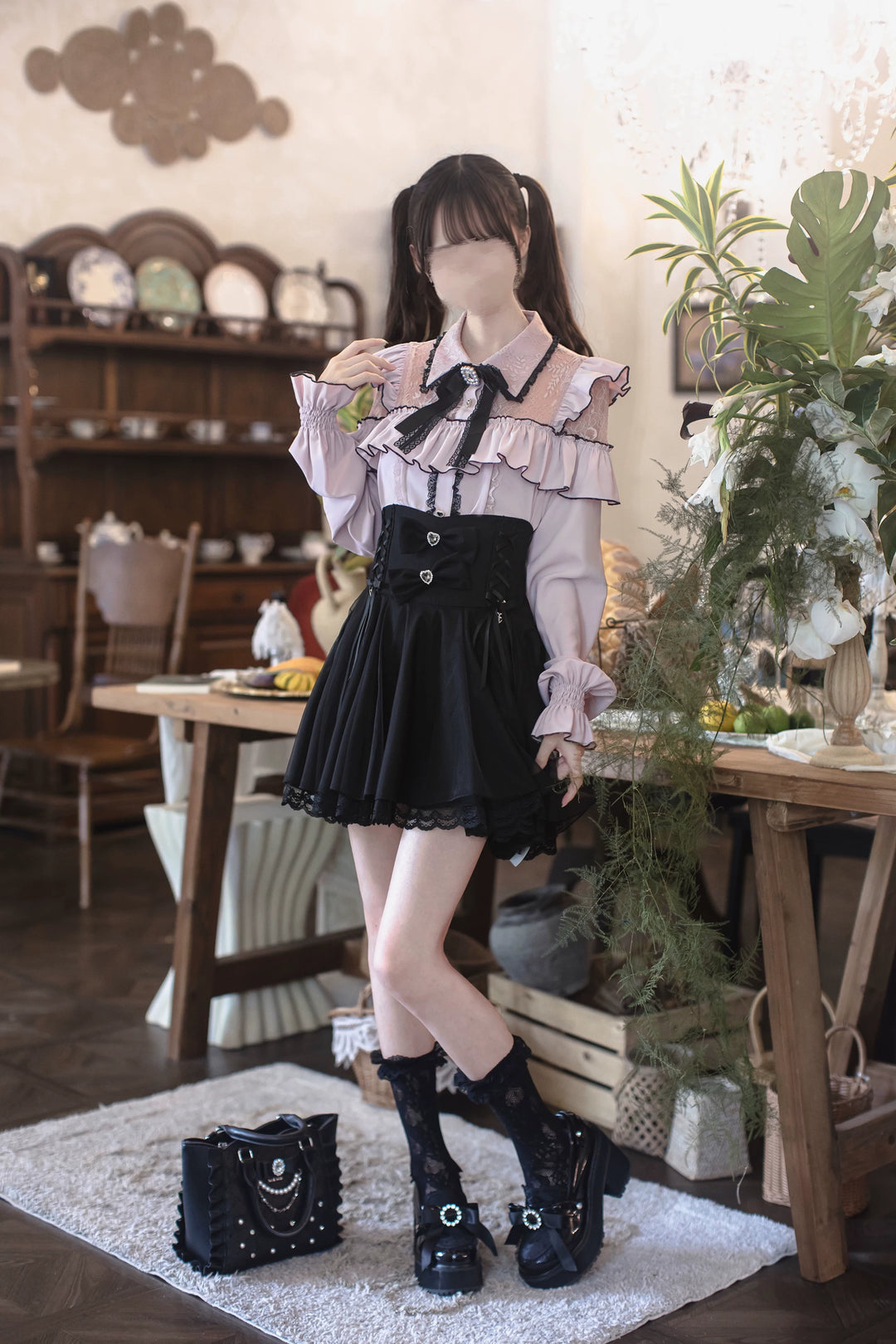 Seiso Kei Pink Blouse & Mermaid Skirt, Lace & Ruffles 45933:870762