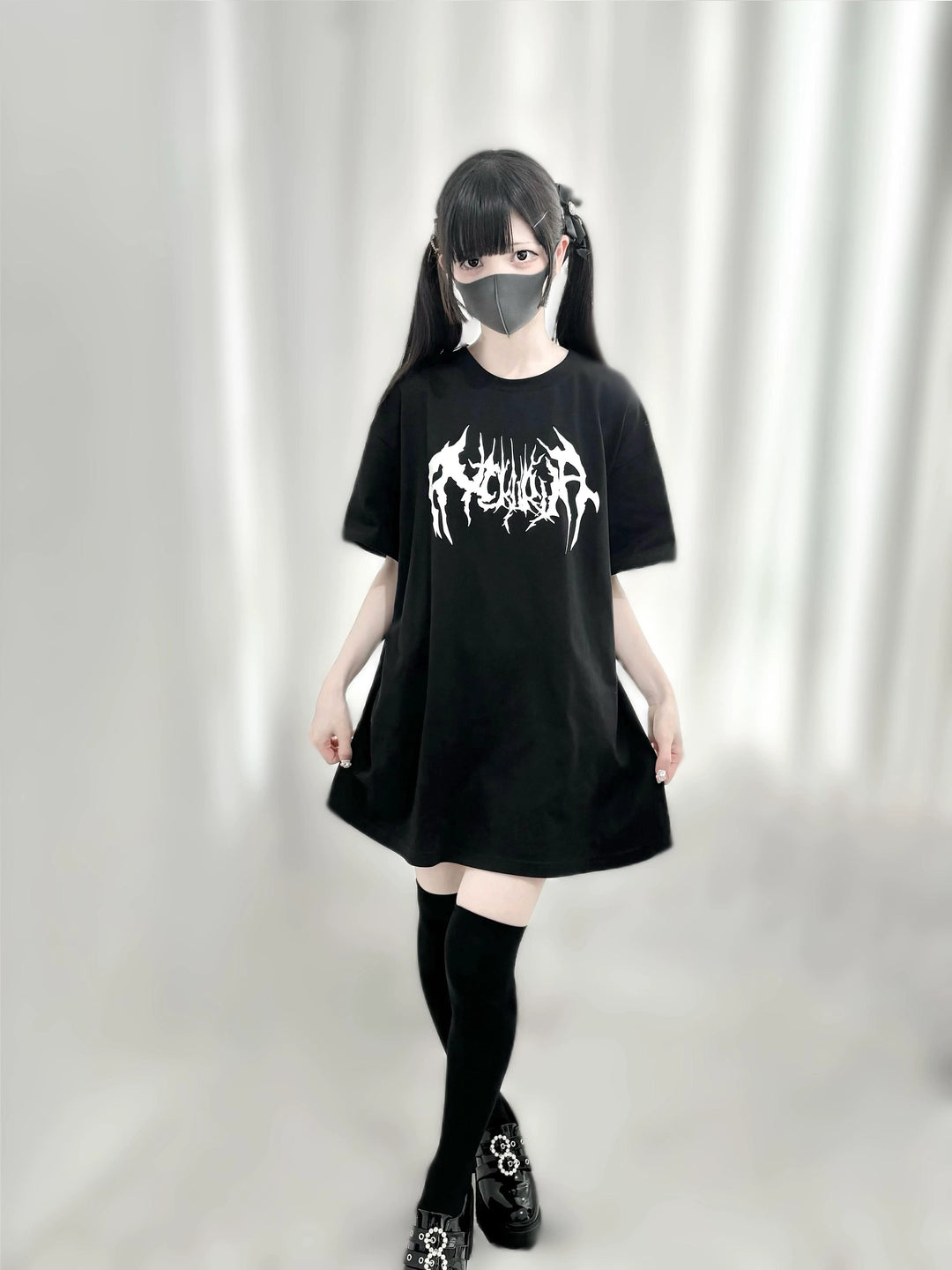 Oversized Jirai Kei T-shirt Black Tee Wing Print T-shirt (M) 37658:606556