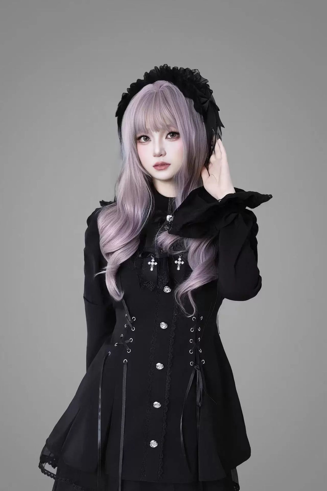 Jirai Kei Flared Sleeve Dress Set, Cross Accents (L M S) 44369:807253