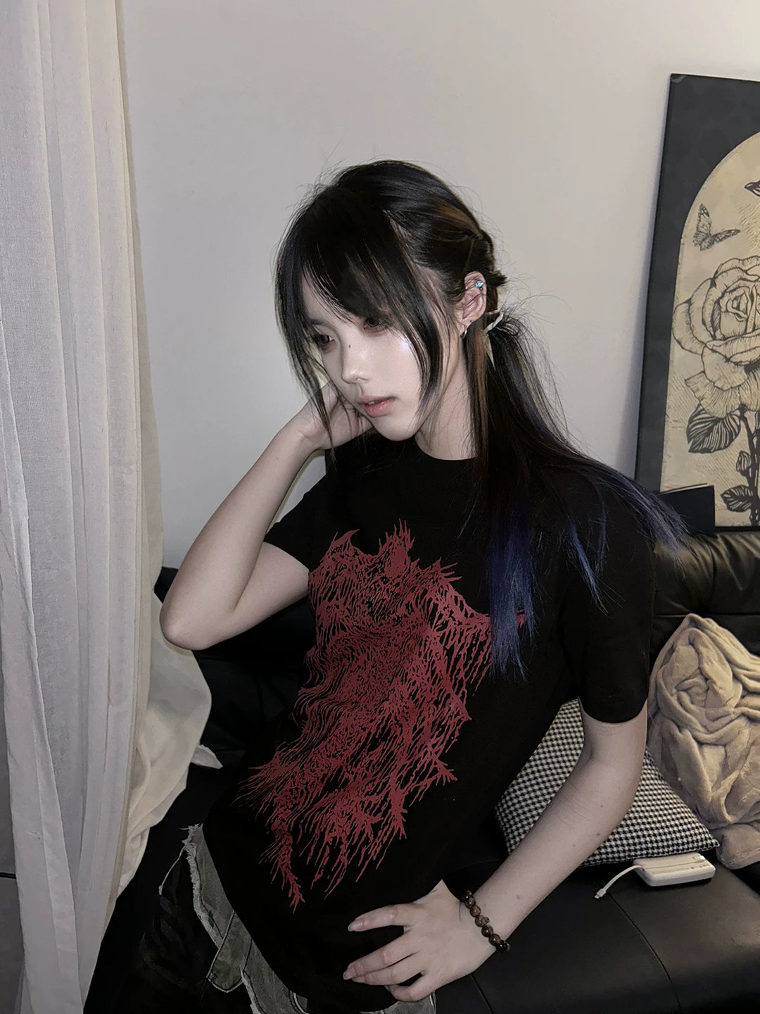 Cotton Subculture Cross Printed T-Shirt, Regular Shoulder 45696:859135