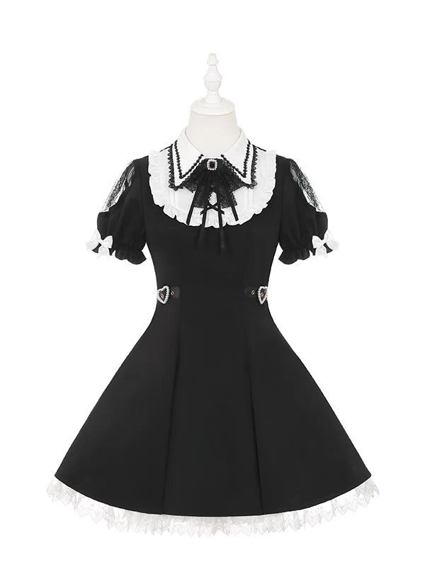 Jirai Kei A-line Dress, Black & White Color Block (L M S) 45583:855114