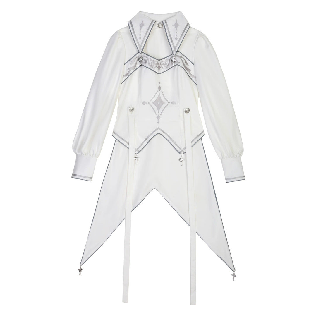 Cyberpunk Cloak Set White Hooded Cloak Top And Shorts (L M S / Top) 38820:602022