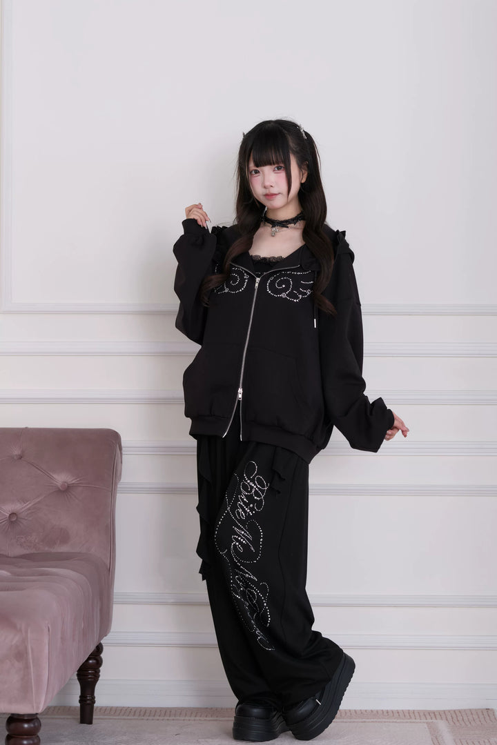 Sporty Hoodie Jacket 4-Piece Set, Hot-Fix Rhinestone 45857:865843