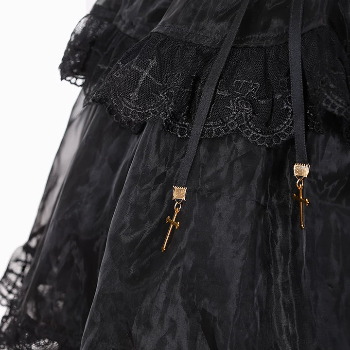 Jirai Kei Flutter Sleeve Suspender Skirt Set, Cross Pendants 45581:860458
