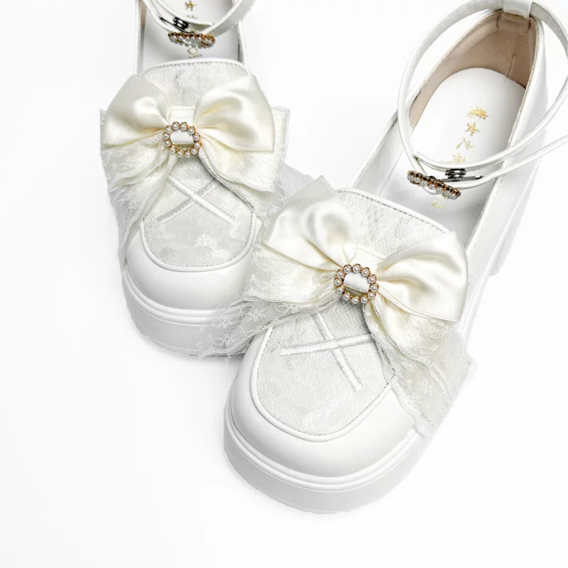 White/Black Jirai Kei Loafer Shoes, High Platform 44889:825996