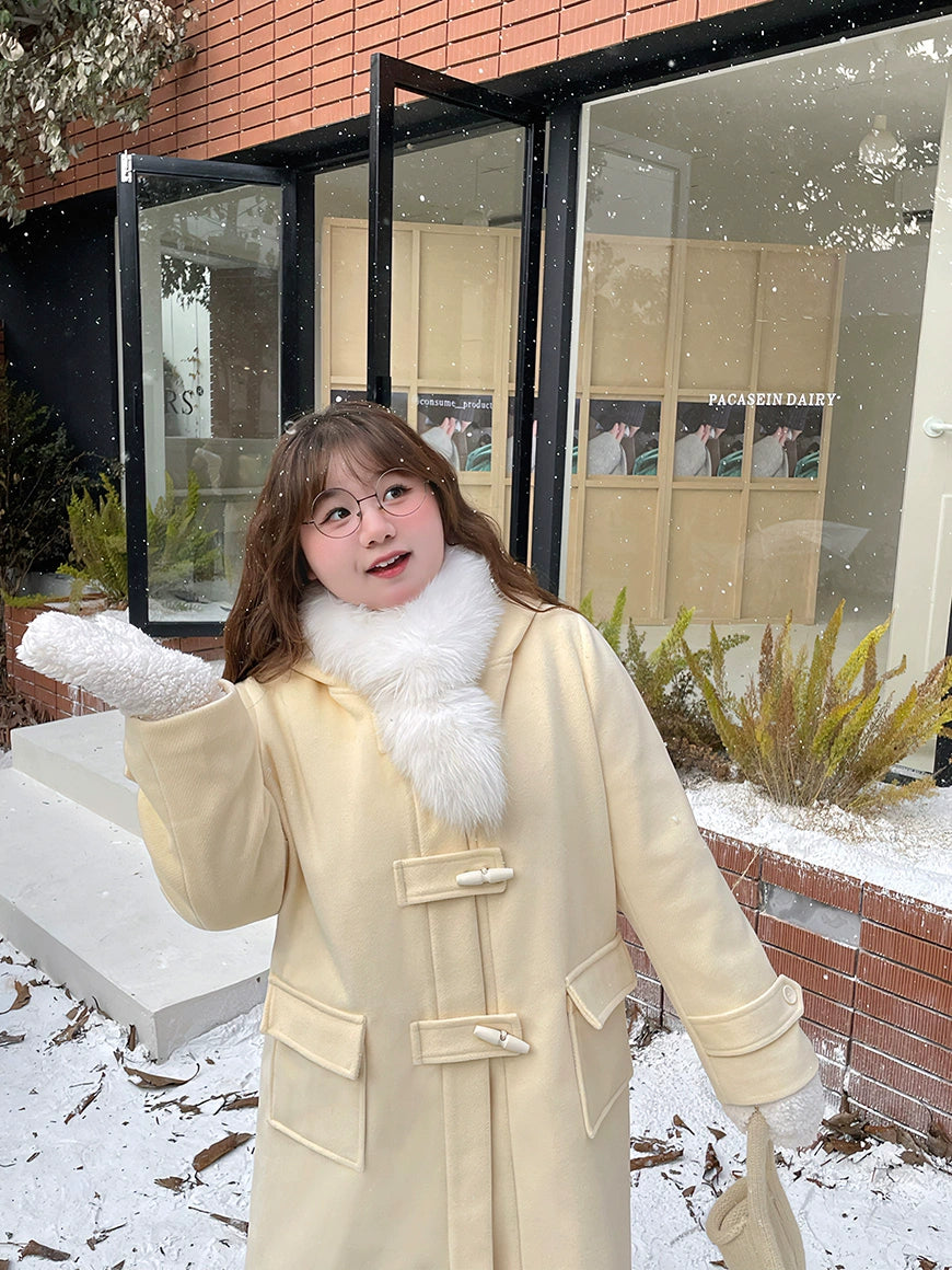 Plus Size Cream Yellow Woolen Coat Preppy Style 29902:364924 29902:364924