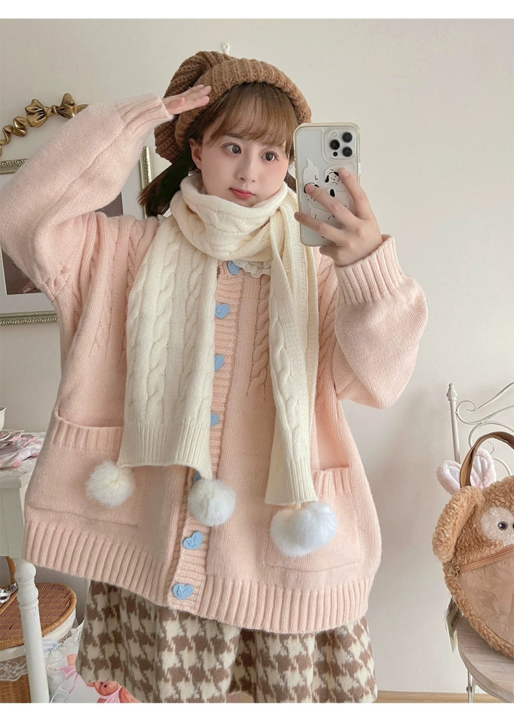 Kawaii Scarf Knitted Neck Warmer With Cute Ball 39340:620242