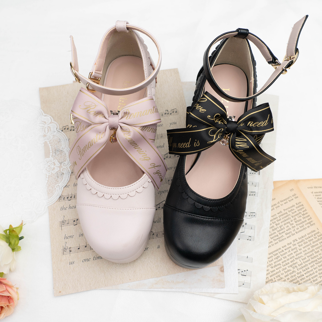 Jirai Kei Pink Black Letter Ribbon Shoes Clips 21610:311824 21610:311824