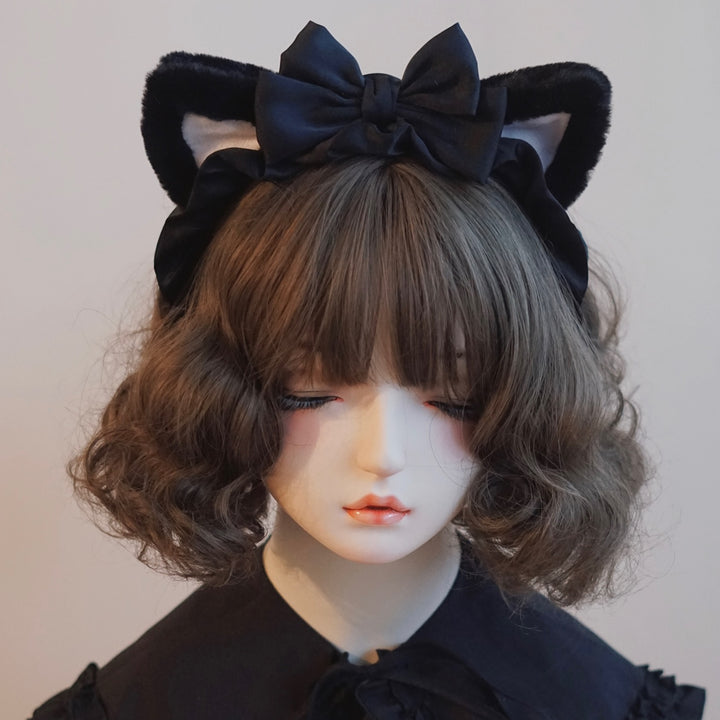 Lolita Headwear Handmade Cat Ears Hairband Black White Bow (5) 28946:332838 (5) 28946:332838