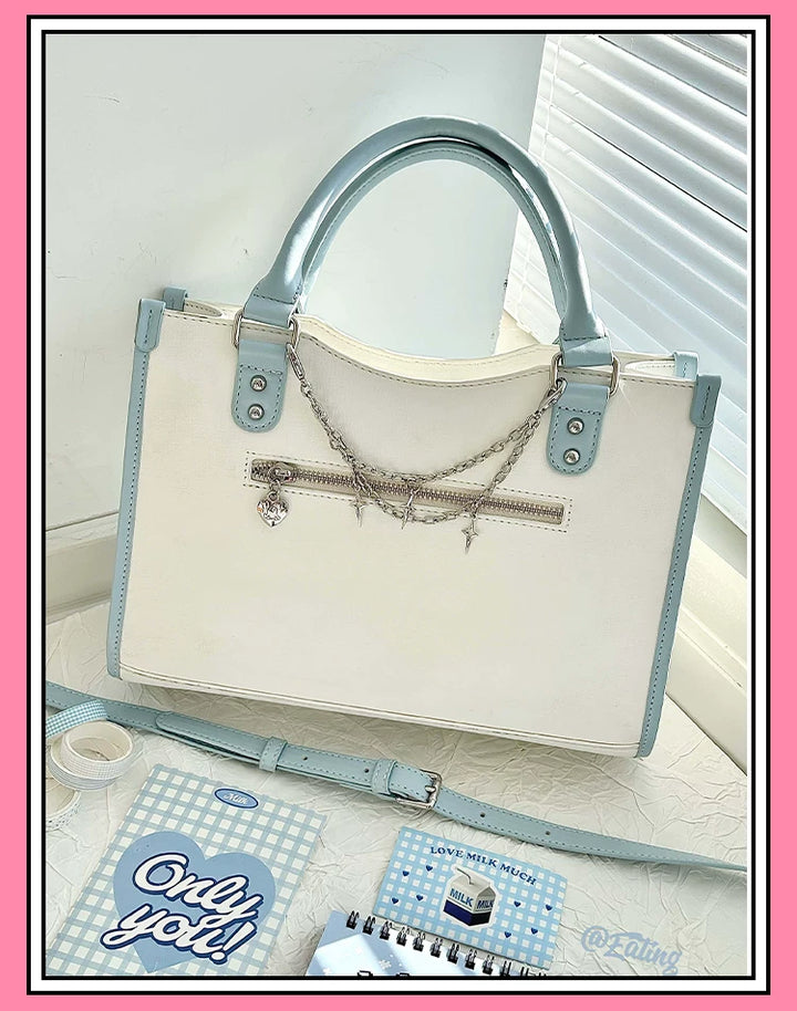 Y2K Square Shaped Ita Bag, Clear Window & Star Chain 45418:848151