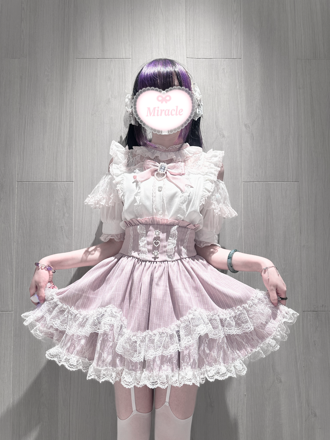 Jirai Kei Petal Shaped Hem Skirt, Layered Lace Hem 45646:857708