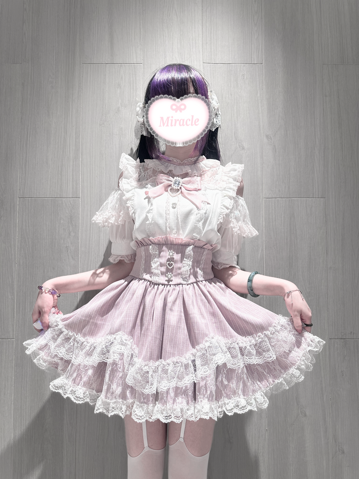 Jirai Kei Petal Shaped Hem Skirt, Layered Lace Hem 45646:857708