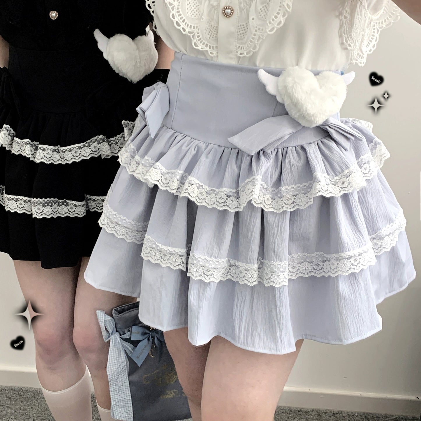 Jirai Kei Skirt Bow Double Layer Lace Cake Skirt 36774:540294