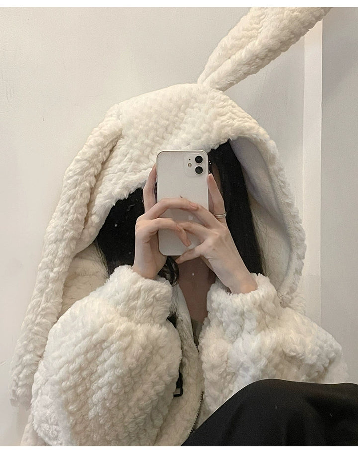 Kawaii Winter Coat Bunny Ears Fur Coat Skirt Set 40242:664300