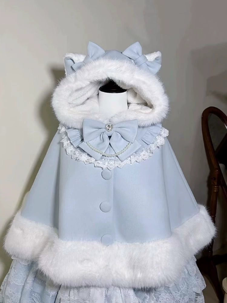 Classic Lolita Coat Fleece Lined Cape Cat Ear Hood Coat 41064:685668