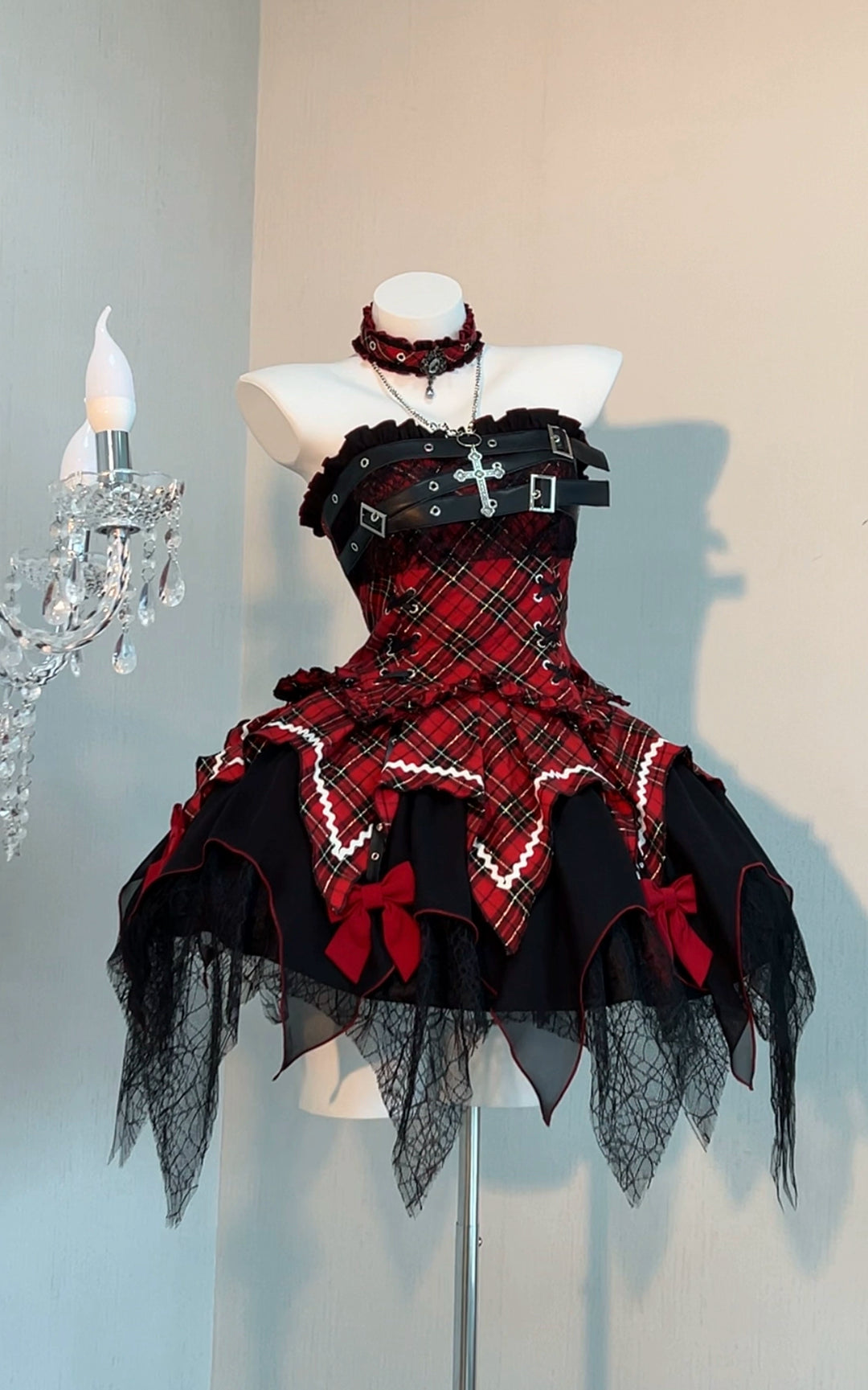 Gothic Lolita Dress Red Purple Top Irregular Skirt Hem Set L / Black and Red Set