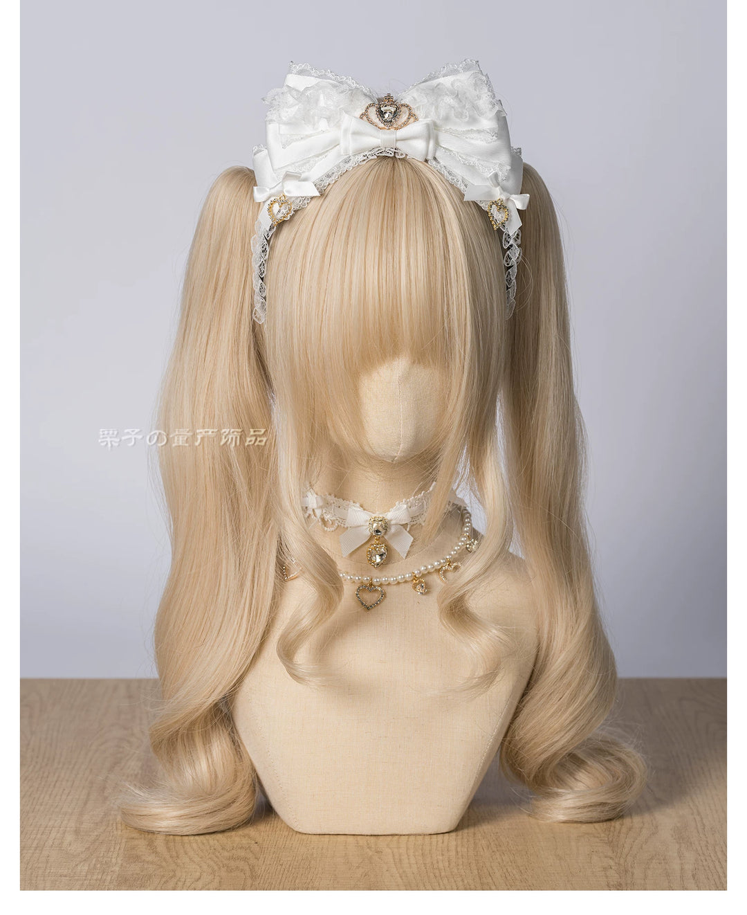 Jirai Kei Layered Bow Lace Headband, Crown & Heart Rhinestone 45960:870859