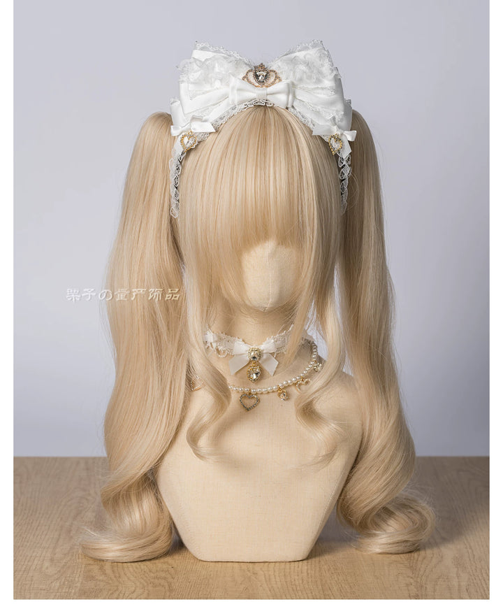 Jirai Kei Layered Bow Lace Headband, Crown & Heart Rhinestone 45960:870859