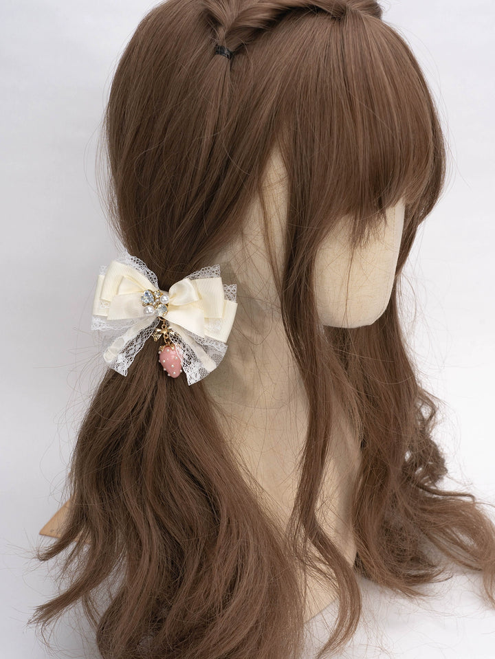 Jirai Kei Lolita Strawberry Princess Bow Hair Clips 21592:310958 21592:310958