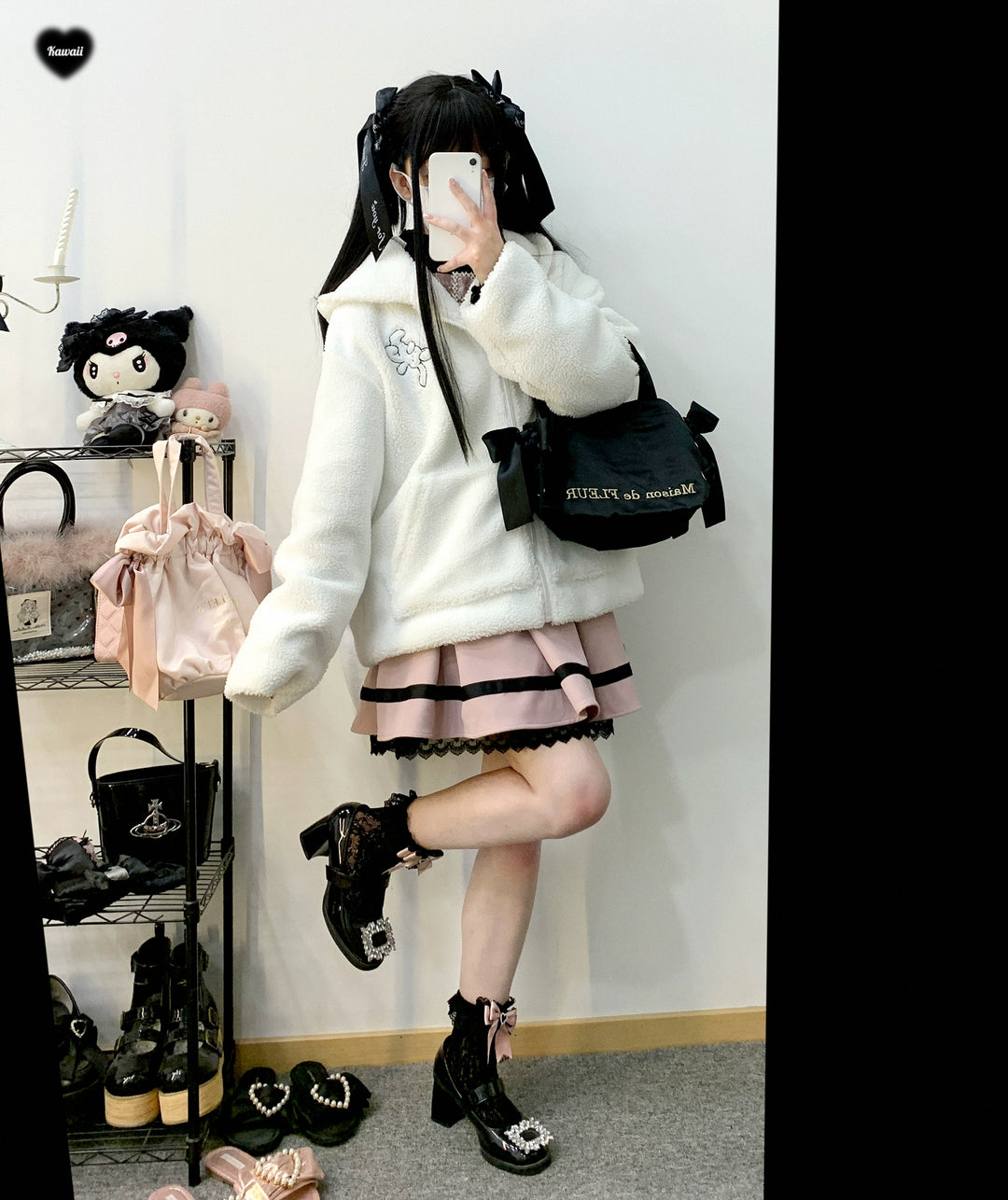 Jirai Kei Coat Zipper Bunny Ears Lamb Fleece Coat 31862:371860