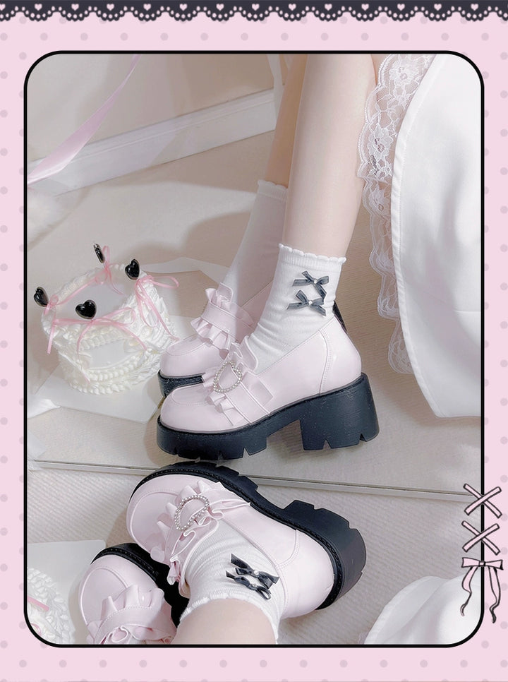 Jirai Kei High Platform Shoes, Heart Rhinestone Buckle 43787:785724