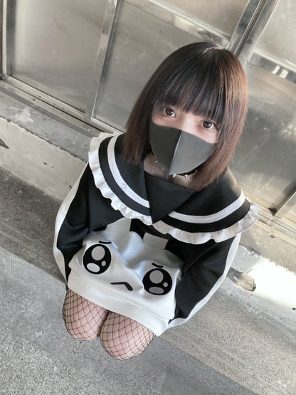 Jirai Kei Black White Hoodie With Bunny Design 29460:346908