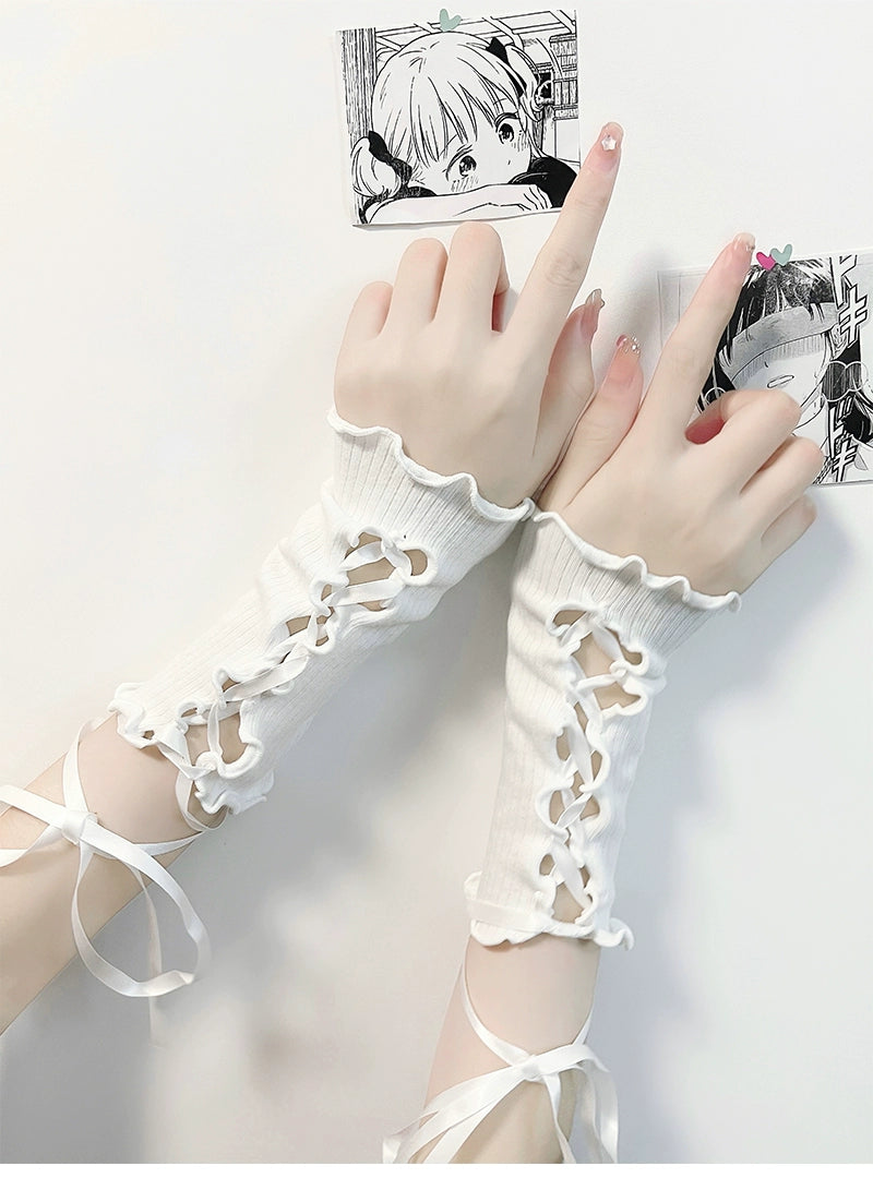 Y2K Hand Sleeves Gyaru Fashion Cross Strap Gloves 36626:552842