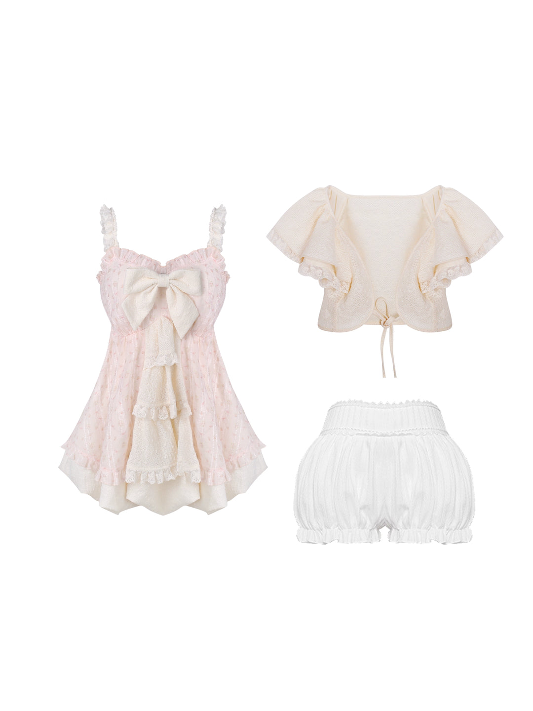 Cottagecore Gyaru Suit, Floral Lace Dress + Bolero 43434:780054