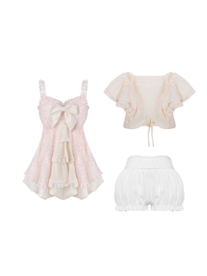 Cottagecore Gyaru Suit, Floral Lace Dress + Bolero 43434:780054