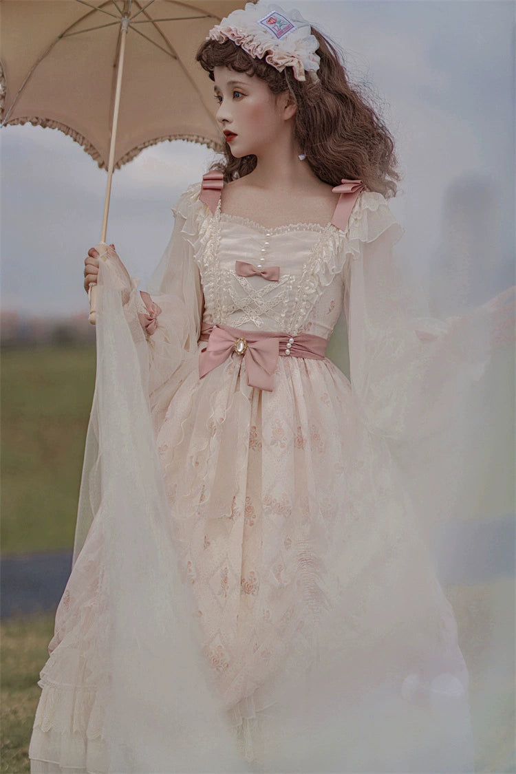 Elegant Lolita Dress Cottagecore Dress Long-Sleeved Beige Dress 36470:515896 36470:515896