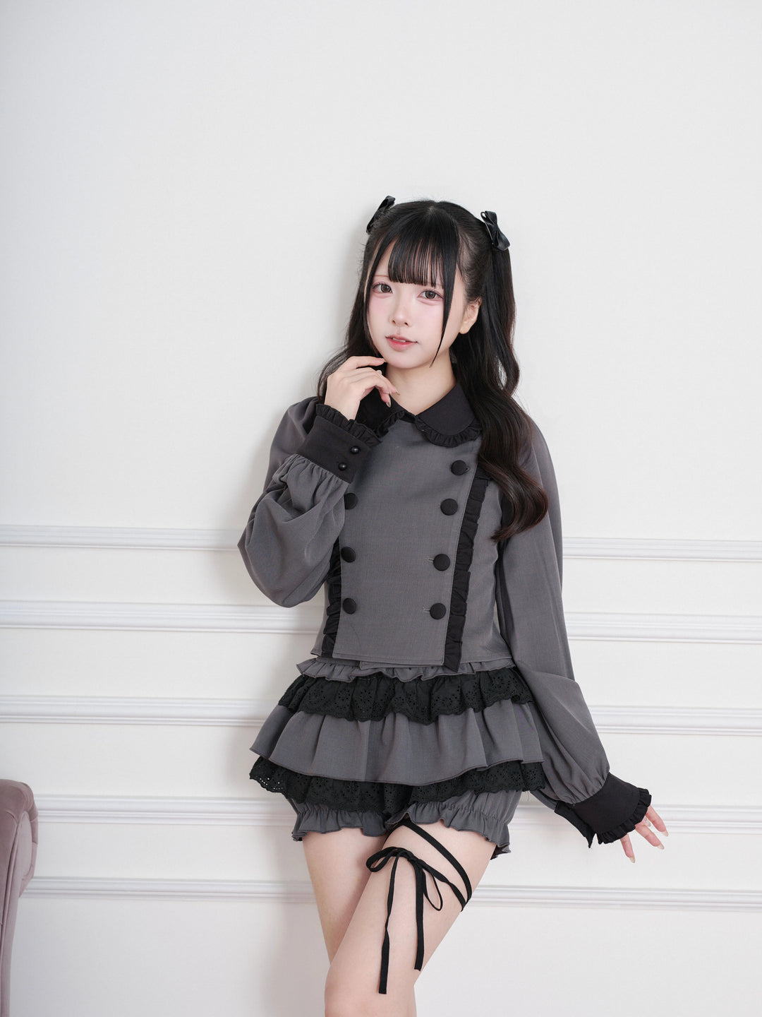 Jirai Kei Double-Breasted Top, Tiered Skort 45931:871184
