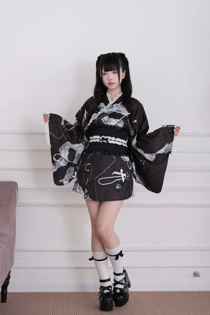 Gothic Lace Yukata Set, Detachable Lace Bow 45262:844255