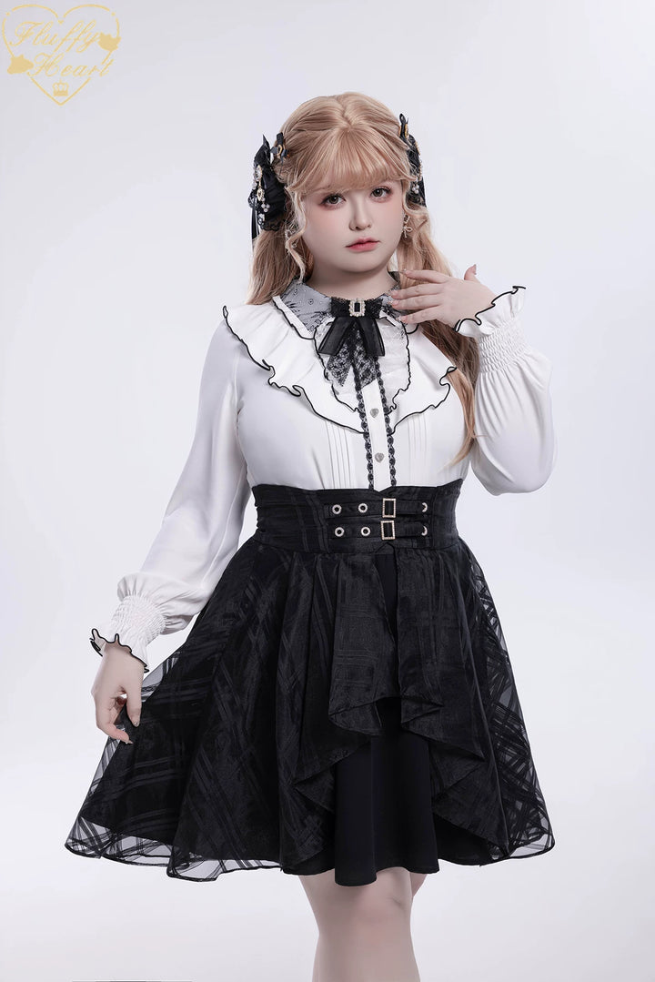 Jirai Kei Long-Sleeved Shirt, Ruffled Collar 45128:835562