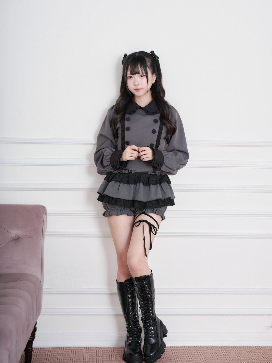 Jirai Kei Double-Breasted Top, Tiered Skort 45931:871189